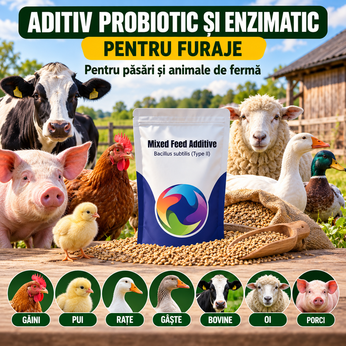 Aditiv Probiotic și Enzimatic pentru Hrana Animalelor și Păsărilor - VitaFerm™