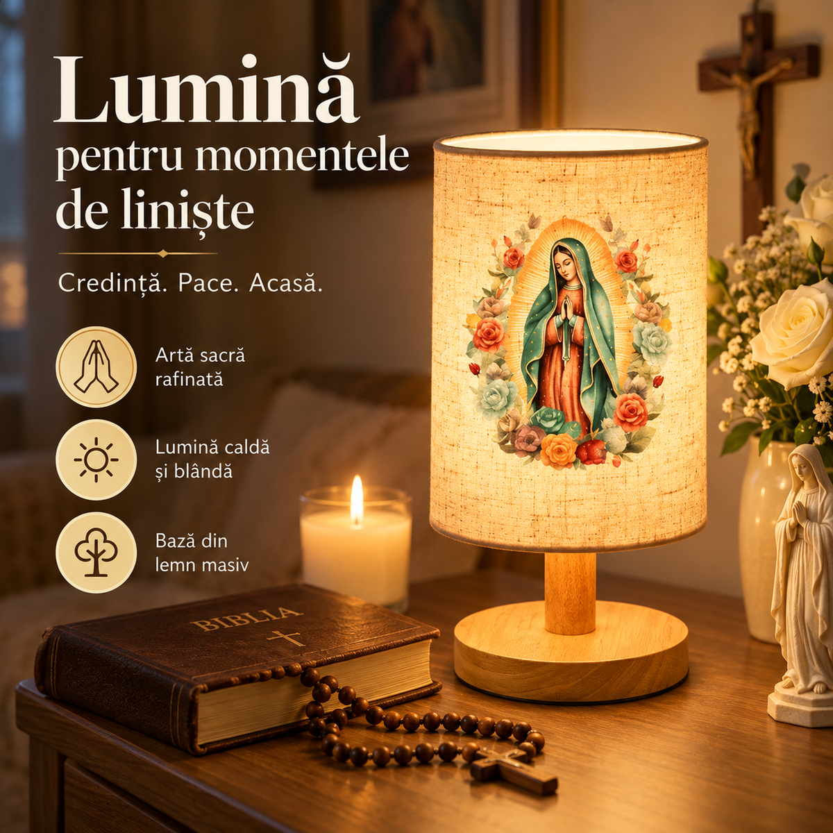 Lampă de Masă cu Fecioara Maria LuminaFecioarei™