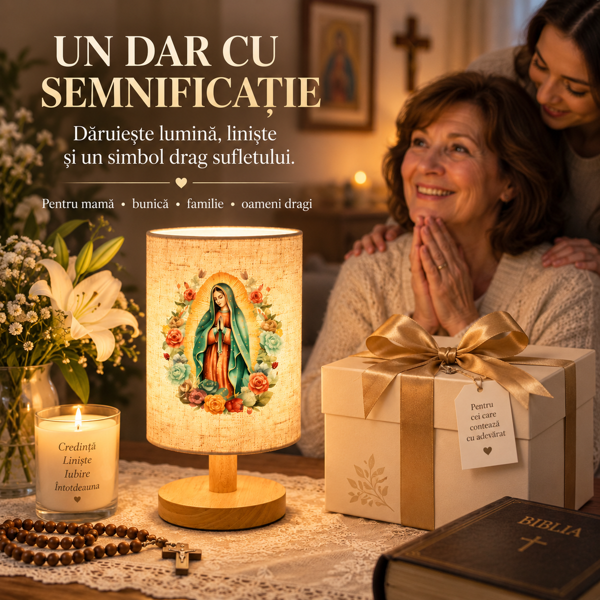 Lampă de Masă cu Fecioara Maria LuminaFecioarei™