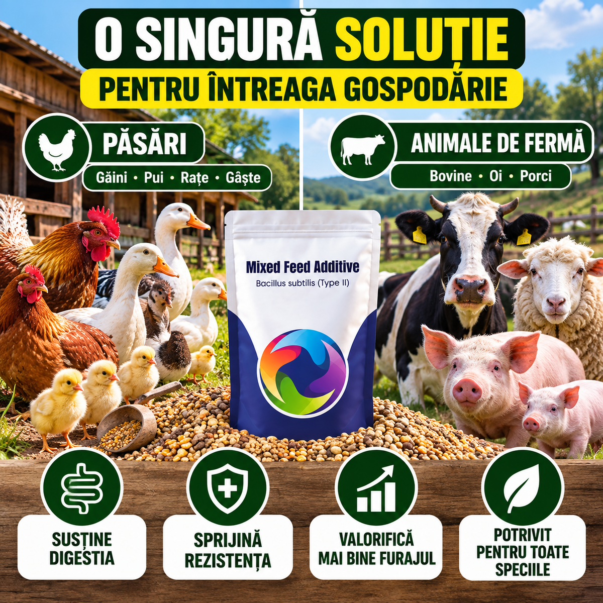 Aditiv Probiotic și Enzimatic pentru Hrana Animalelor și Păsărilor - VitaFerm™