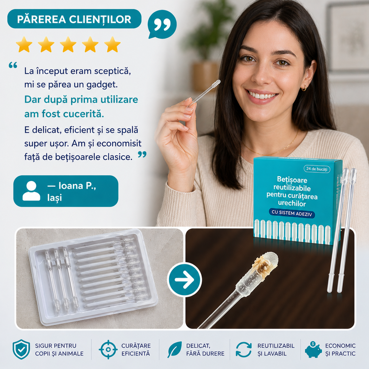 Bețișorul cu Vârf Adeziv care Extrage Ceara AuriClean™