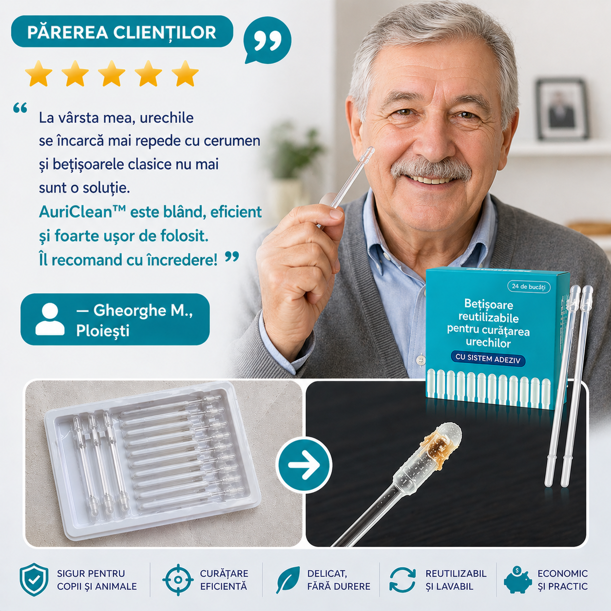 Bețișorul cu Vârf Adeziv care Extrage Ceara AuriClean™